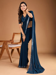 Sequinned Embroidered Saree With Blouse