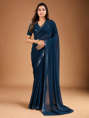 Sequinned Embroidered Saree With Blouse