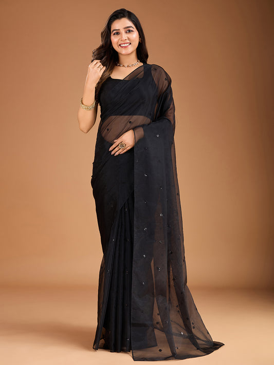 Sequinned Embroidered Saree with Blouse Piece