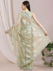 Geometric Sequinned Embroidered Saree With Blouse Piece