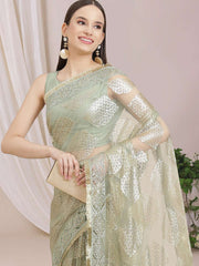 Geometric Sequinned Embroidered Saree With Blouse Piece