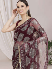 Geometric Sequinned Embroidered Saree With Blouse Piece