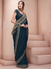 Ethnic Motif Zari & Sequinned Embroidered Saree With Blouse Piece