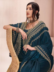 Ethnic Motif Zari & Sequinned Embroidered Saree With Blouse Piece