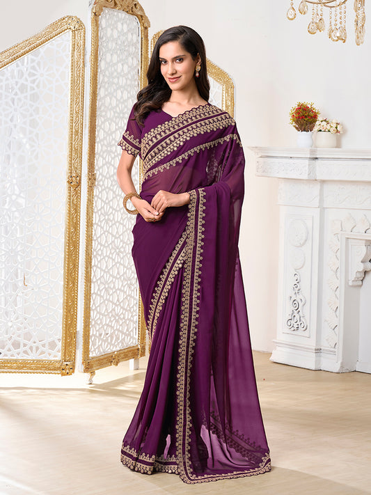 Embroidered Poly Georgette Saree