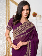 Embroidered Poly Georgette Saree