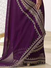 Ethnic Motif Zari & Sequinned Embroidered Saree With Blouse Piece