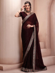 Striped Zari & Sequinned Embroidered Saree With Blouse Piece