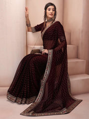 Striped Zari & Sequinned Embroidered Saree With Blouse Piece