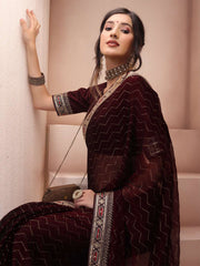 Striped Zari & Sequinned Embroidered Saree With Blouse Piece