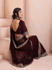 Striped Zari & Sequinned Embroidered Saree With Blouse Piece