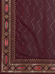 Striped Zari & Sequinned Embroidered Saree With Blouse Piece