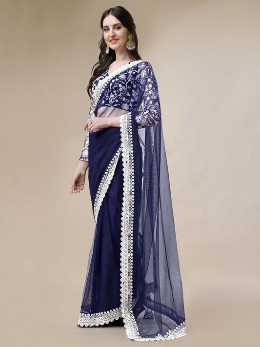 Thread Embroidered Border Saree With Blouse Piece