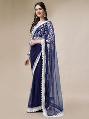 Thread Embroidered Border Saree With Blouse Piece