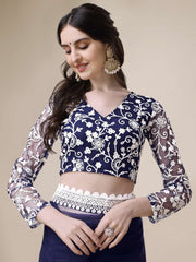 Thread Embroidered Border Saree With Blouse Piece