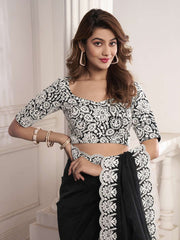 Thread Scalloped Embroidered Border Saree With Blouse Piece