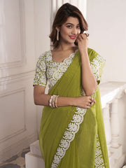 Thread Scalloped Embroidered Saree With Blouse Piece