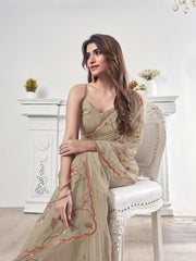 Floral Thread & Sequinned Embroidered Saree With Blouse Piece