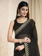 Sequinned Embroidered Border Saree With Blouse Piece
