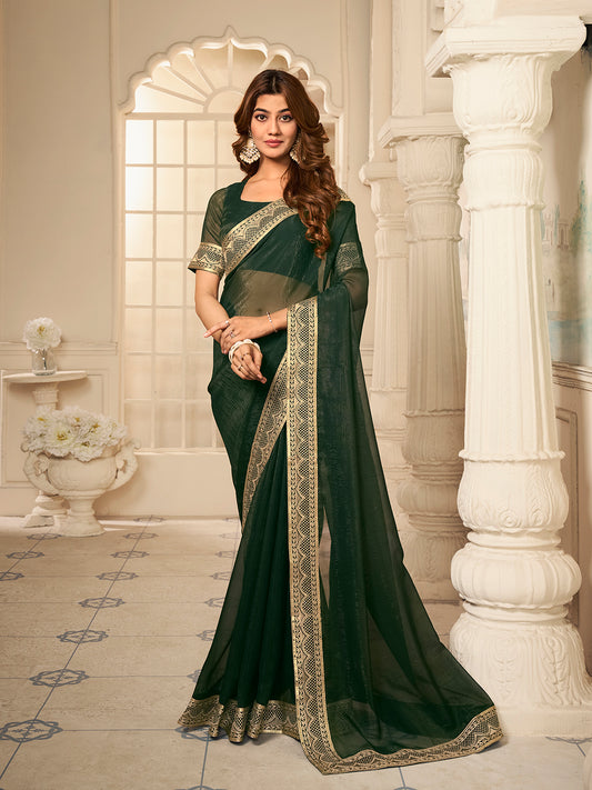 Sequinned Embroidered Border Saree With Blouse Piece
