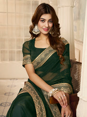 Sequinned Embroidered Border Saree With Blouse Piece