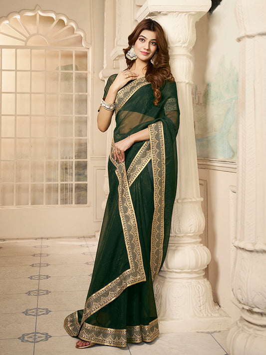 Sequinned Embroidered Border Saree With Blouse Piece