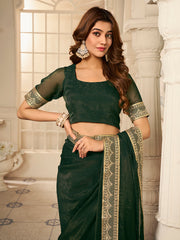 Sequinned Embroidered Border Saree With Blouse Piece