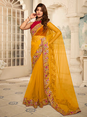 Floral Thread & Sequinned Embroidered Saree With Blouse Piece