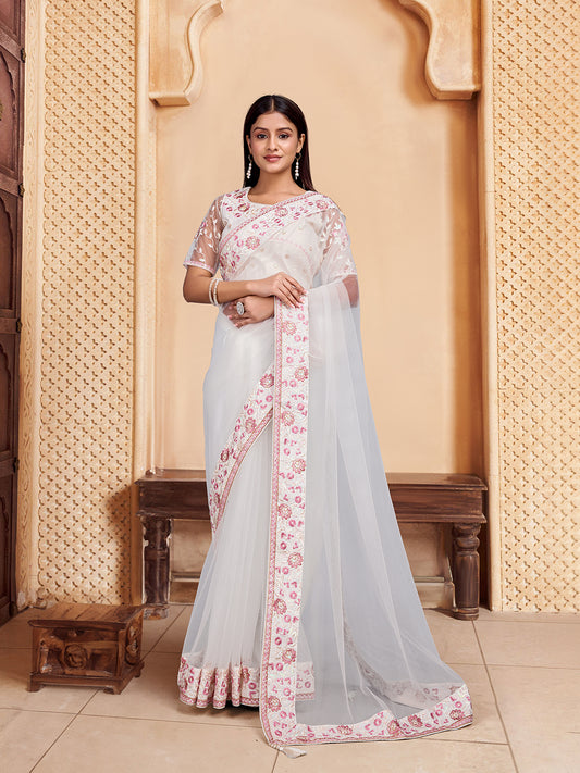 Ethnic Motif Embroidered Sequinned Saree