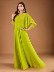 Floral Thread & Sequined Embroidered A-Line Ethnic Drees