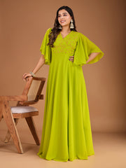 Floral Thread & Sequined Embroidered A-Line Ethnic Drees