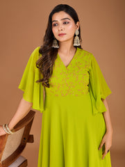 Floral Thread & Sequined Embroidered A-Line Ethnic Drees