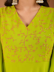 Floral Thread & Sequined Embroidered A-Line Ethnic Drees