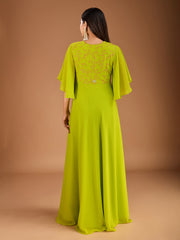 Floral Thread & Sequined Embroidered A-Line Ethnic Drees