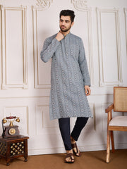 Woven Design Straight Kurta & Trousers Set