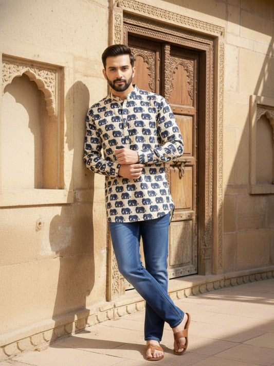 Printed Mandarin Collar Above Knee Straight Kurta