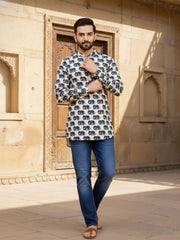 Printed Mandarin Collar Above Knee Straight Kurta