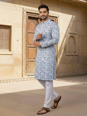 Embroidered Pure Cotton Mandarin Collar Kurta Sets