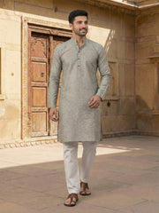 Woven Design Mandarin Collar Kurta Sets