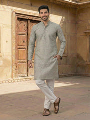 Woven Design Mandarin Collar Kurta Sets