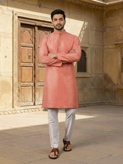 Woven Design Mandarin Collar Kurta Sets