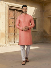 Woven Design Mandarin Collar Kurta Sets