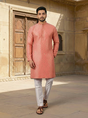 Woven Design Mandarin Collar Kurta Sets