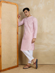 Men Embroidered Mandarin Collar Kurta & Trousers