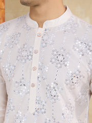 Embroidered Mandarin Collar Calf Length Straight Kurtas