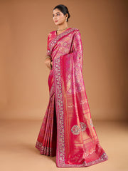 Ethnic Motifs Thread & Sequinned Embroidered Saree with Blouse Piece