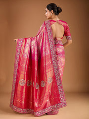 Ethnic Motifs Thread & Sequinned Embroidered Saree with Blouse Piece