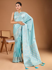 Floral Zari Woven Design Tassels Saree with Blouse Piece
