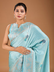 Floral Zari Woven Design Tassels Saree with Blouse Piece