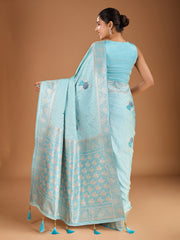 Floral Zari Woven Design Tassels Saree with Blouse Piece